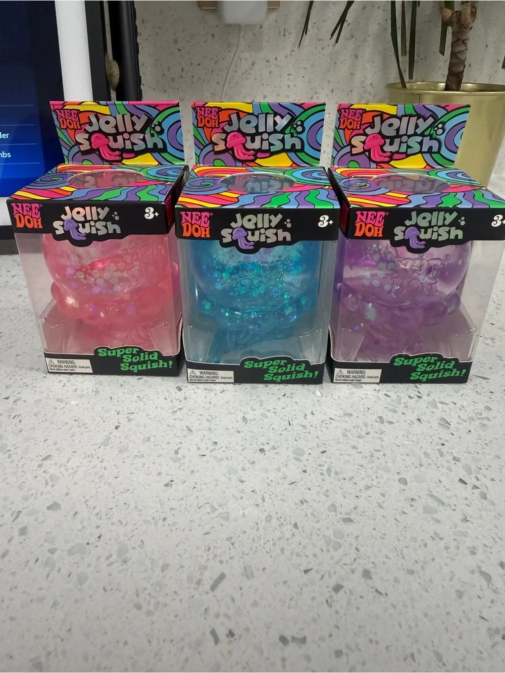 Nee Doh Jelly Squish Pink Purple Blue